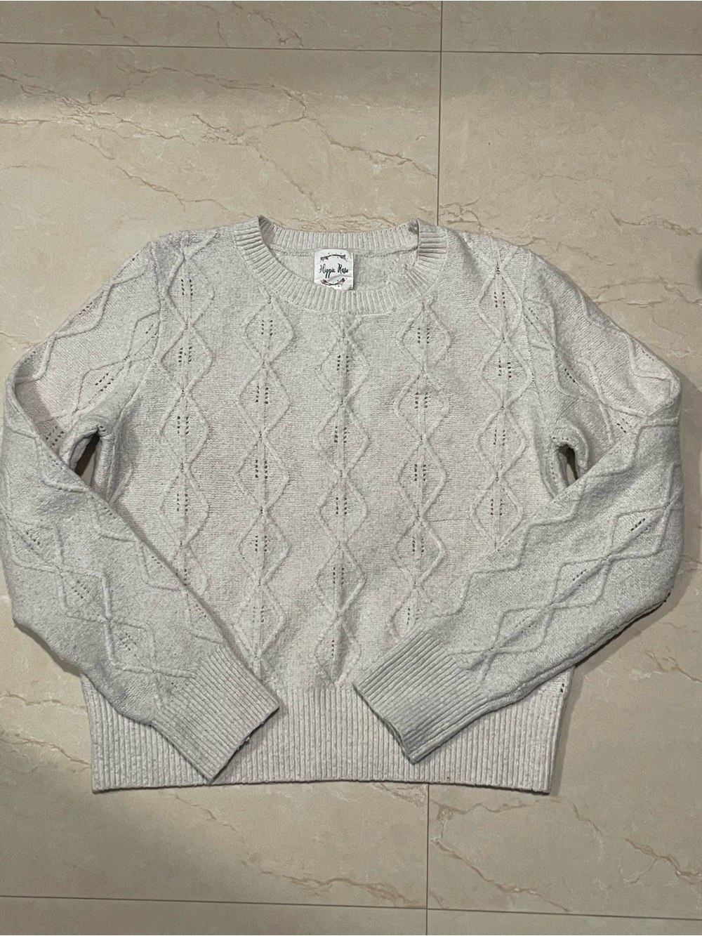 Hippie Rose Light Gray Cable Knit Crewneck Sweater